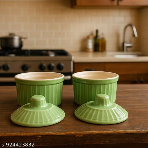 Set of 2 Ceramic Butter Pots, 300 ml Each