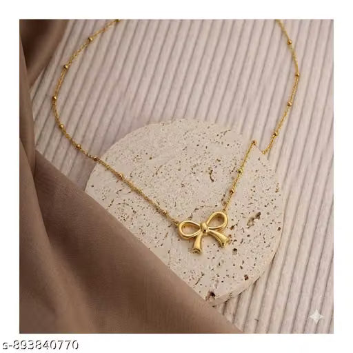 Minimal Gold Bow Pendant Stainless Steel Necklace