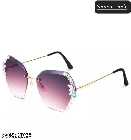 Gold Oversized Diamond Cut Lens Sunglasses