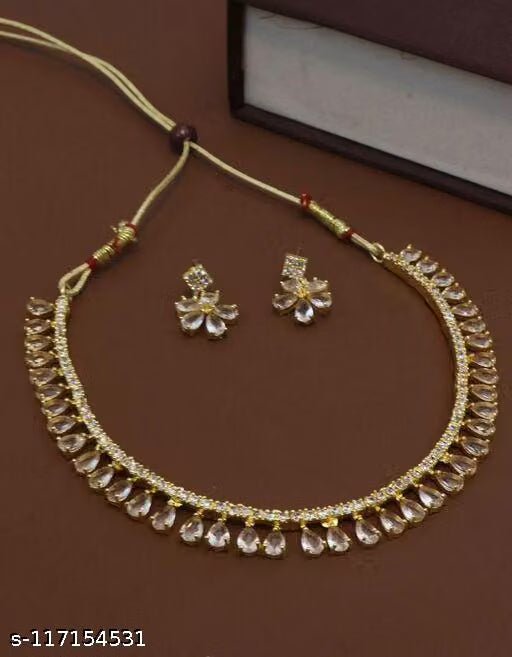 Gold Plated American Diamond Pan Pendant Set