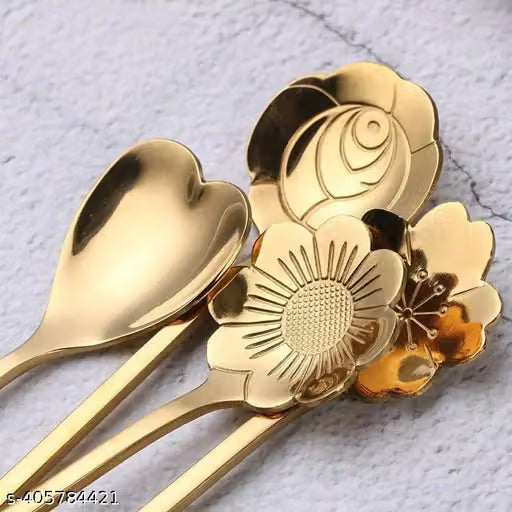 Flower Design Stainless Steel Teaspoons and Dessert Spoons