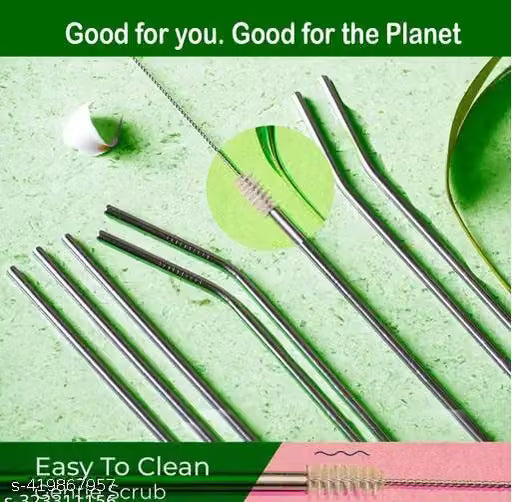 Reusable Stainless Steel Drinking Straws with Cleaning Brushes