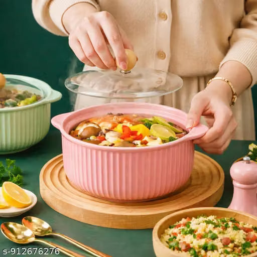 Pink Ceramic Casserole Dish with Lid and Handles