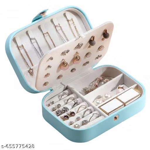 Sky Blue Faux Leather Jewellery Storage Case with Dividers
