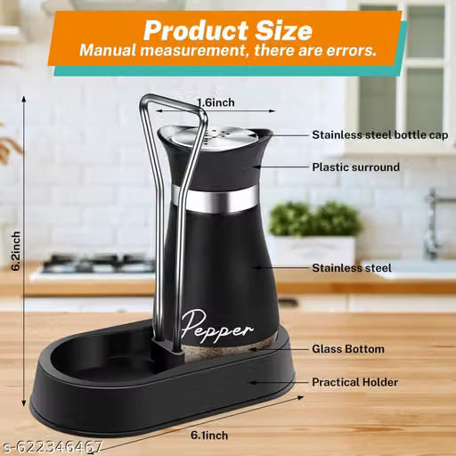 Salt and Pepper Shaker Set with Stand, 3 Pieces