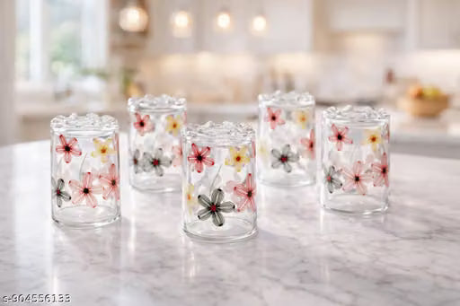 Printed Water and Juice Glass Set, 6 Pieces