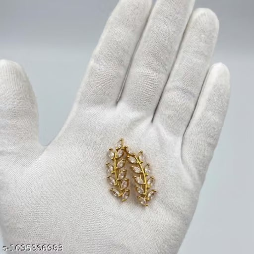 Gold Tone Leaf Design Crystal Ear Cuff Earrings