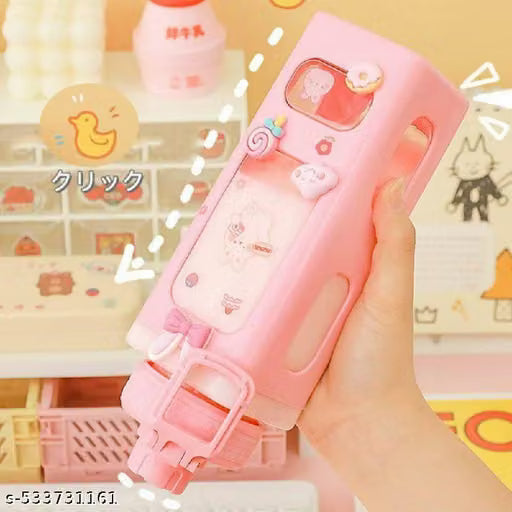 700ml Kawaii Bear Water Bottle with Straw and Stickers