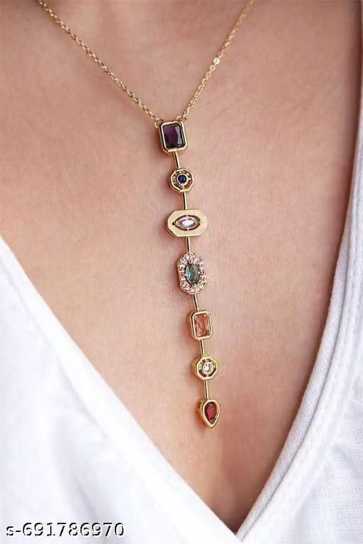 Multicolor Gemstone Vertical Bar Drop Necklace