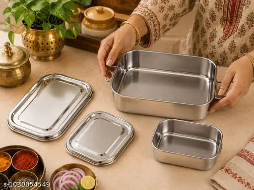 600ml Rectangular Stainless Steel Lunch Box – 2 Containers