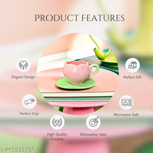 Pink Tulip Ceramic Cup with Leaf Saucer Set