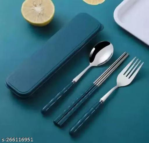 Portable Stainless Steel Cutlery Set with Chopsticks and Case, 4 Pieces