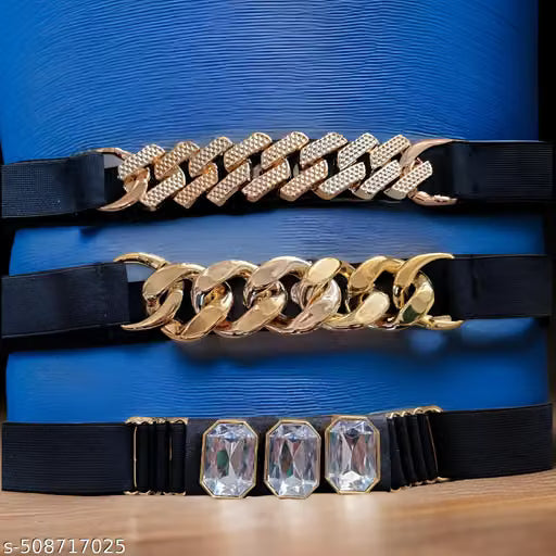 Women Embellished Elastic Waist Belt Set of Three