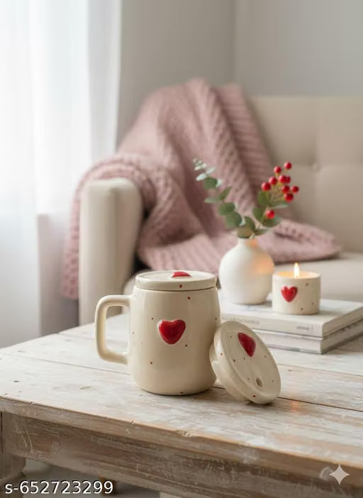 300ml Ceramic Heart Mug with Lid