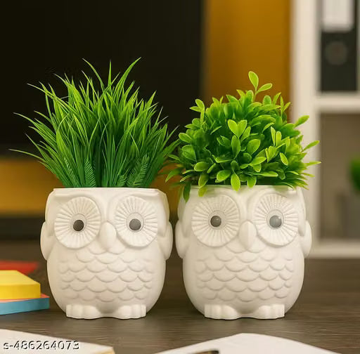 Owl Pot Artificial Plant Set of 2