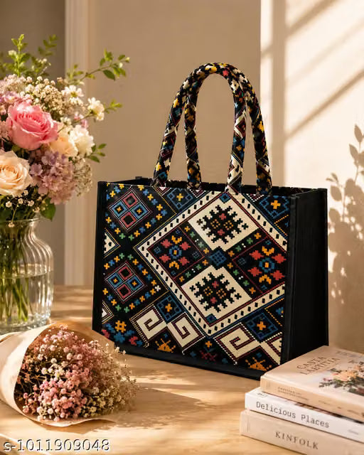 Printed Women's Printed Multipurpose Tote Bag Jute Tote Handbag