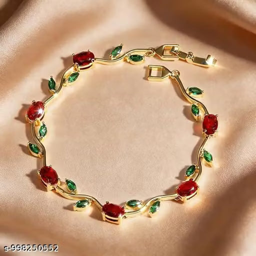 Red and Green Tulip Flower Link Bracelet