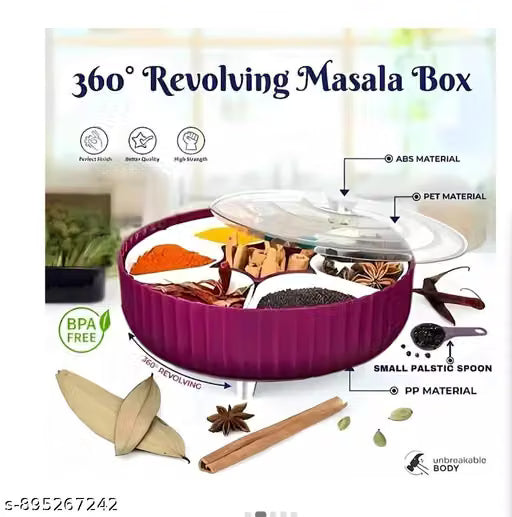 360° Rotating 7-Section Airtight Masala Box with Spoon