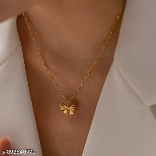 Minimal Gold Bow Pendant Stainless Steel Necklace