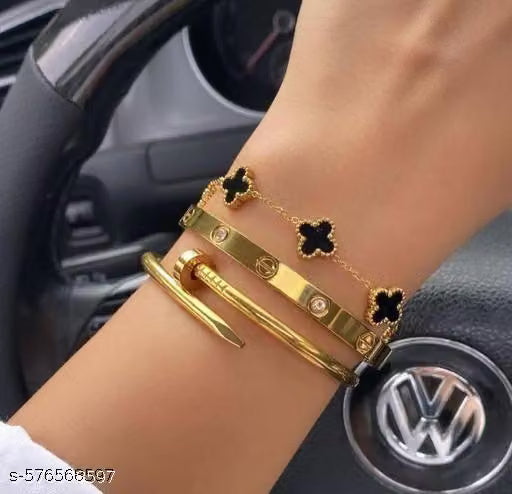 Gold Cubic Zirconia Bracelet Set of Three