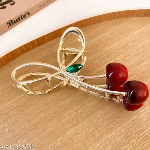 Red Cherry Design Metal Hair Claw Clip