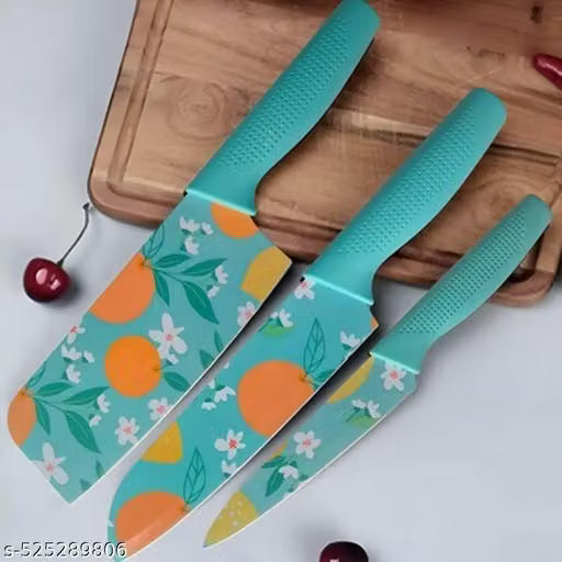 3-Piece Blue Stainless Steel Kitchen Knife Set