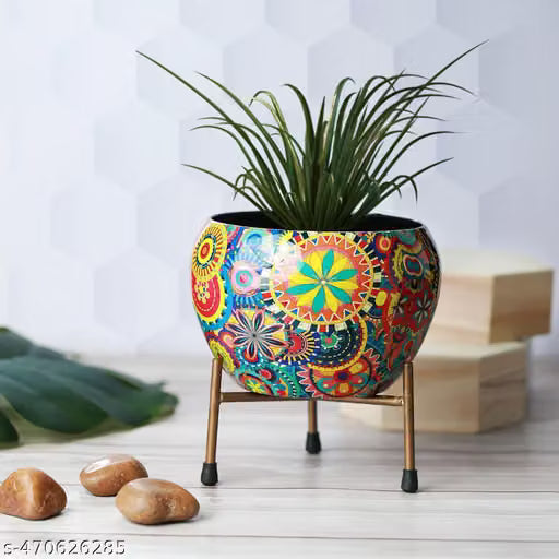 Jaipuri Printed Metal Vase with Stand