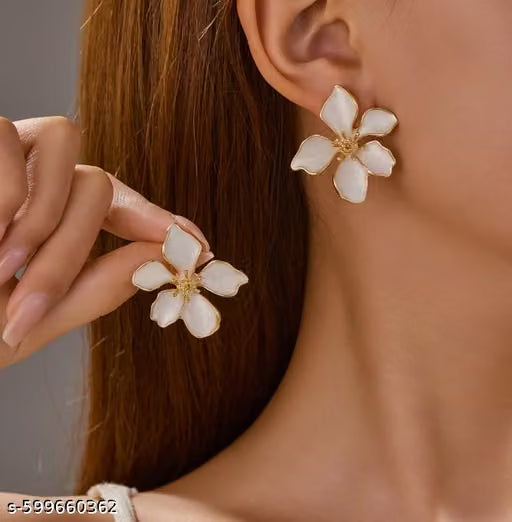 White Flower Statement Earrings