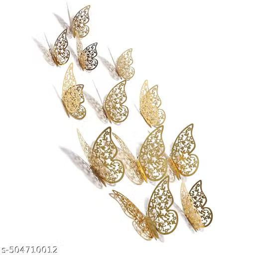 12pcs 3D Home Decor Butterfly with Sticking Pad (Shimmer Golden, Set of 12)