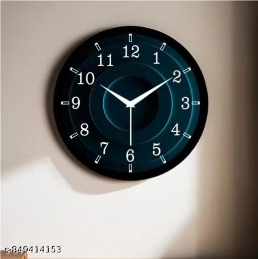 Black Glass Finish Round Wall Clock 25 cm