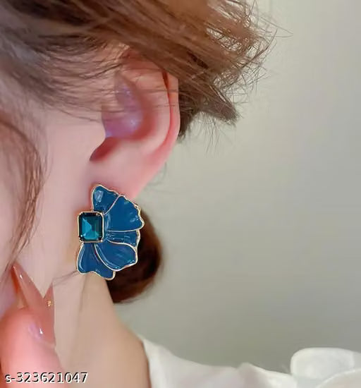 Navy Blue Flower Stud Earrings
