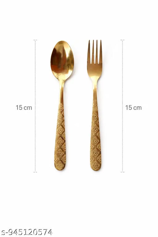 Gold-Finish Stainless Steel Spoons and Forks Cutlery Set, 12 Pieces