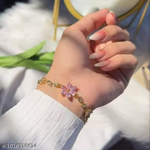 Pink Crystal Flower Vine Gold Bracelet