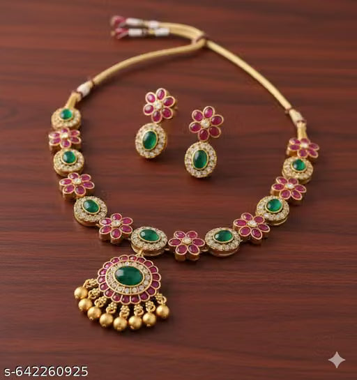 Gold Plated Kundan Necklace and Earring Set