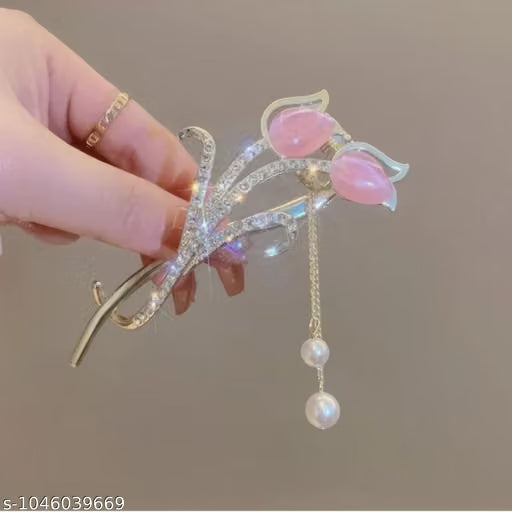 Vintage Tulip Flower Metal Hair Claw Clip with Tassel
