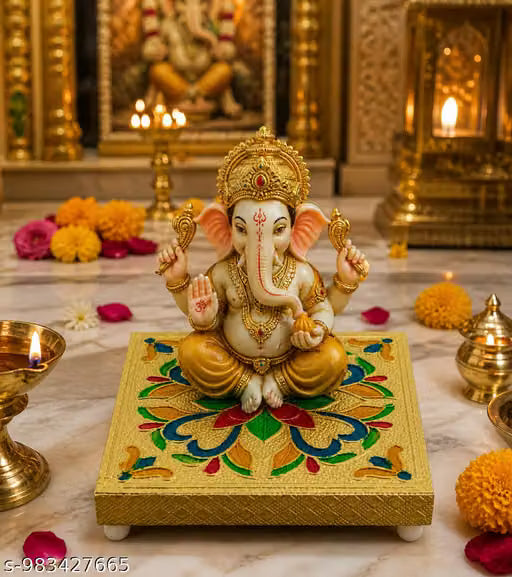 3X3 Inch Decorative Puja Chowki For God Idol Pack