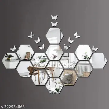 Silver Hexagon and Butterfly Mirror Stickers