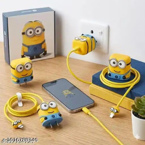 Minion 3D Cartoon iPhone 20W Charger Protector Set