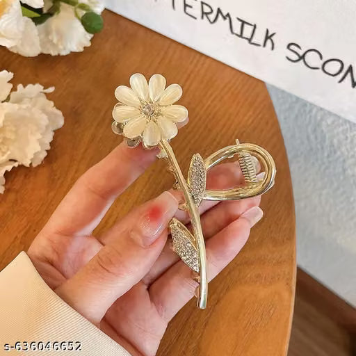 Metal Flower Hair Claw Clip with Stone Embellishment