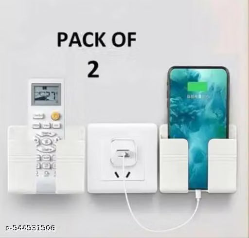 Wall Mounted Mobile Phone and Remote Holder with Charging Slot Pack of 2