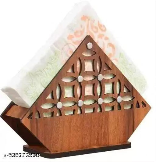Wooden Tissue and Napkin Holder Stand with Tissue Paper