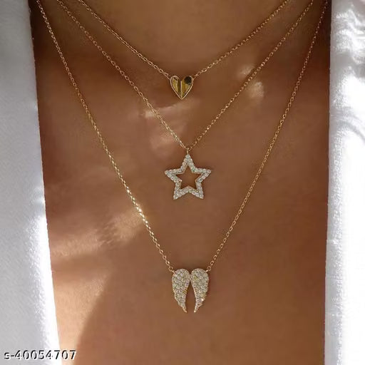 Crystal Love Wings Multilayer Necklace