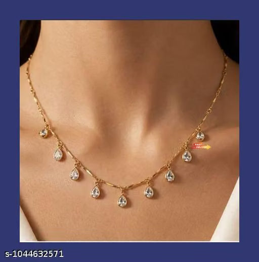 Gold Plated Crystal Drop Pendant Necklace