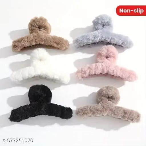 Soft Fur Finish Hair Claw Clip Set of Six