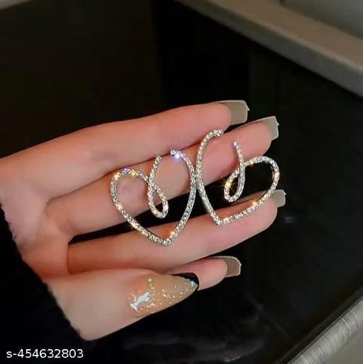 Peach Rhinestone Heart Stud Earrings