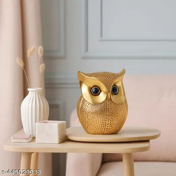 Golden Lucky Owl Resin Showpiece