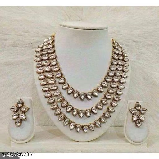 Three Layer Gold Tone Stone Necklace Set