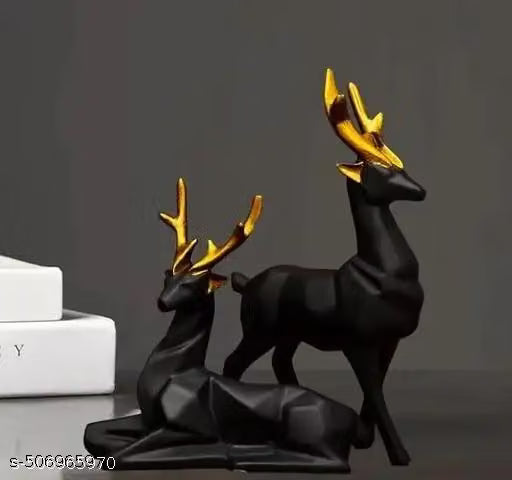 Black Deer Sculpture Showpiece