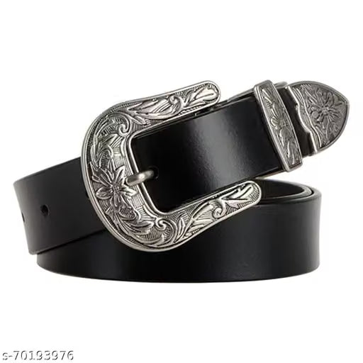 Women Black Retro Pin Buckle Leather Belt