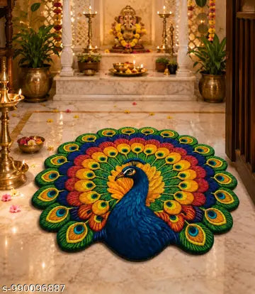 Premium 3D Peacock Round Doormat